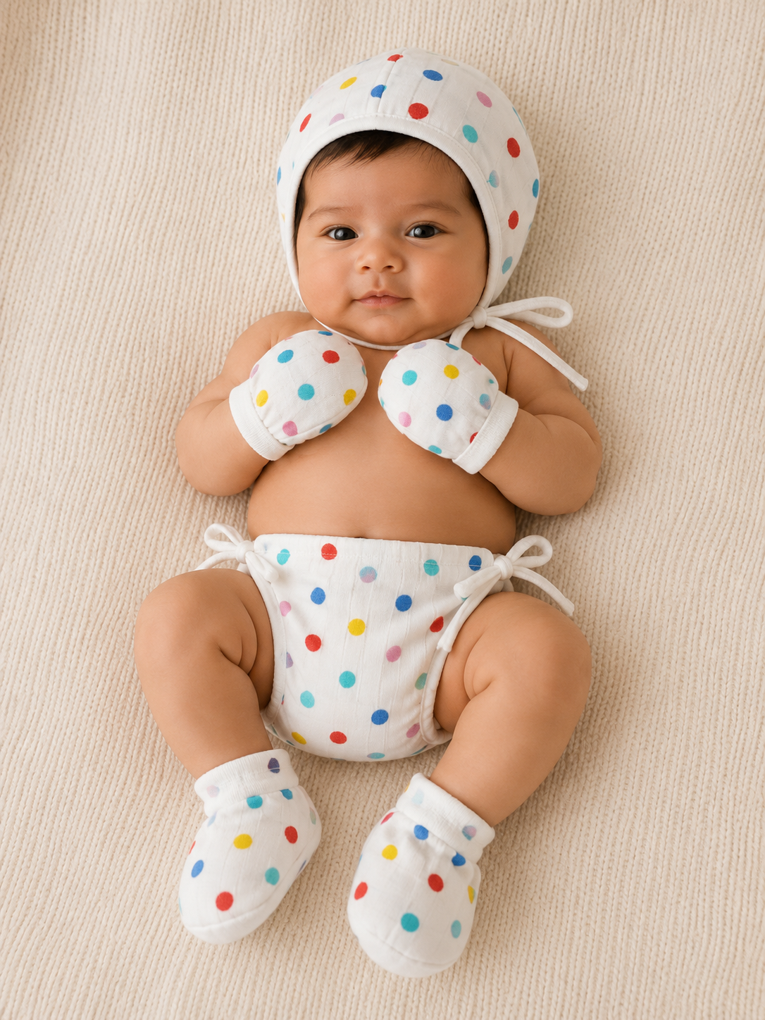 Cap Mittens and Booties Pure Muslin