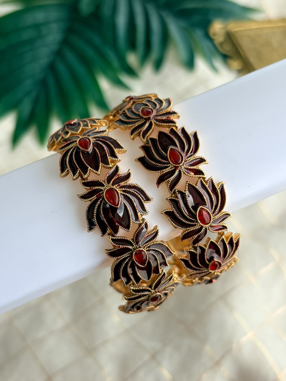 Lotus Maroon Metal Bangles MBNB74