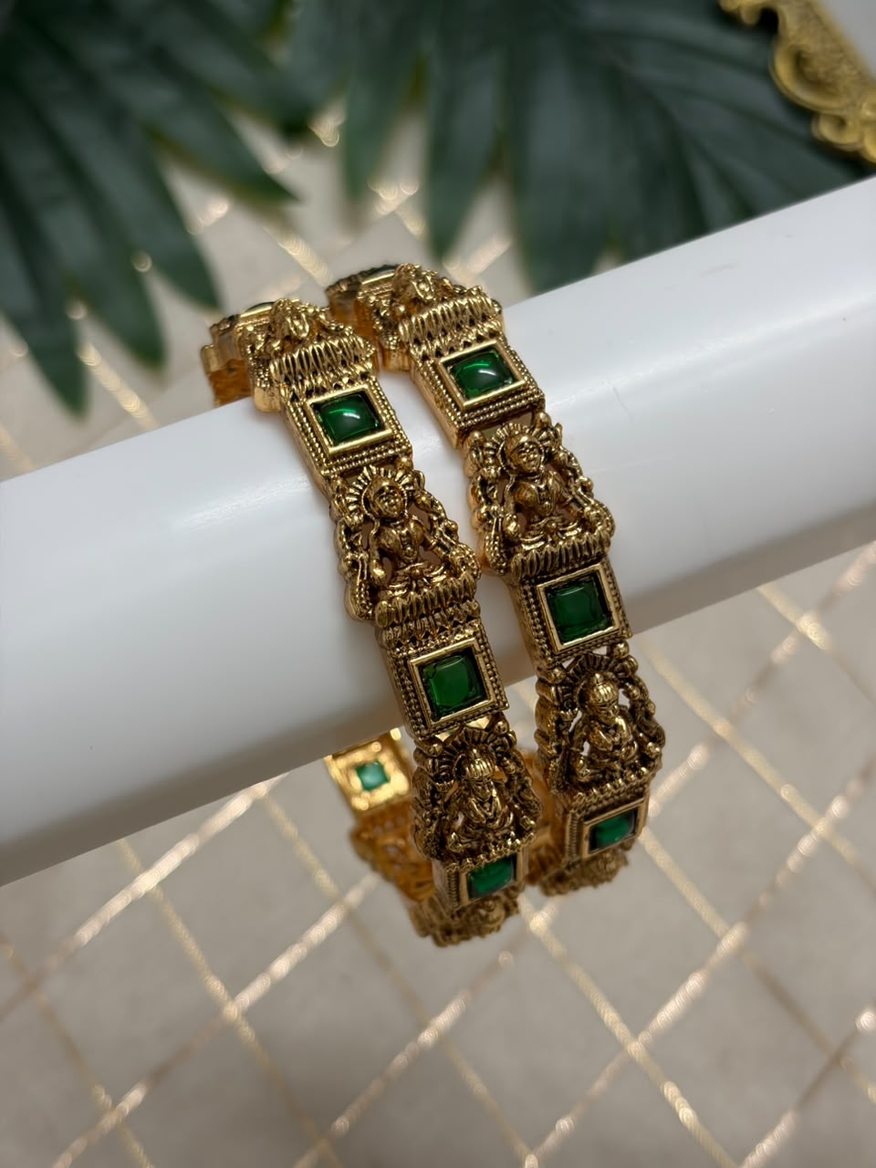 Lakshmi Green Stone Metal Bangle MBNB160