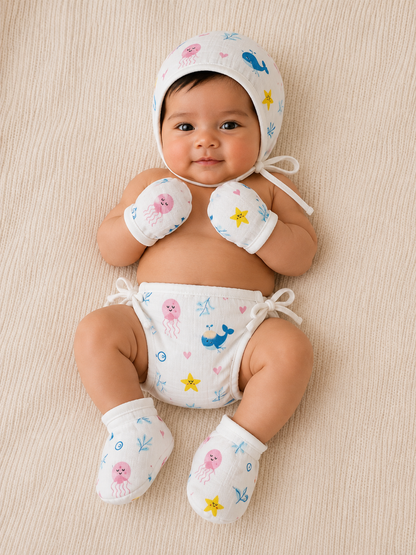 Cap Mittens and Booties Pure Muslin