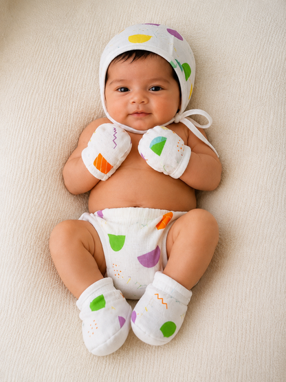 Cap Mittens and Booties Pure Muslin