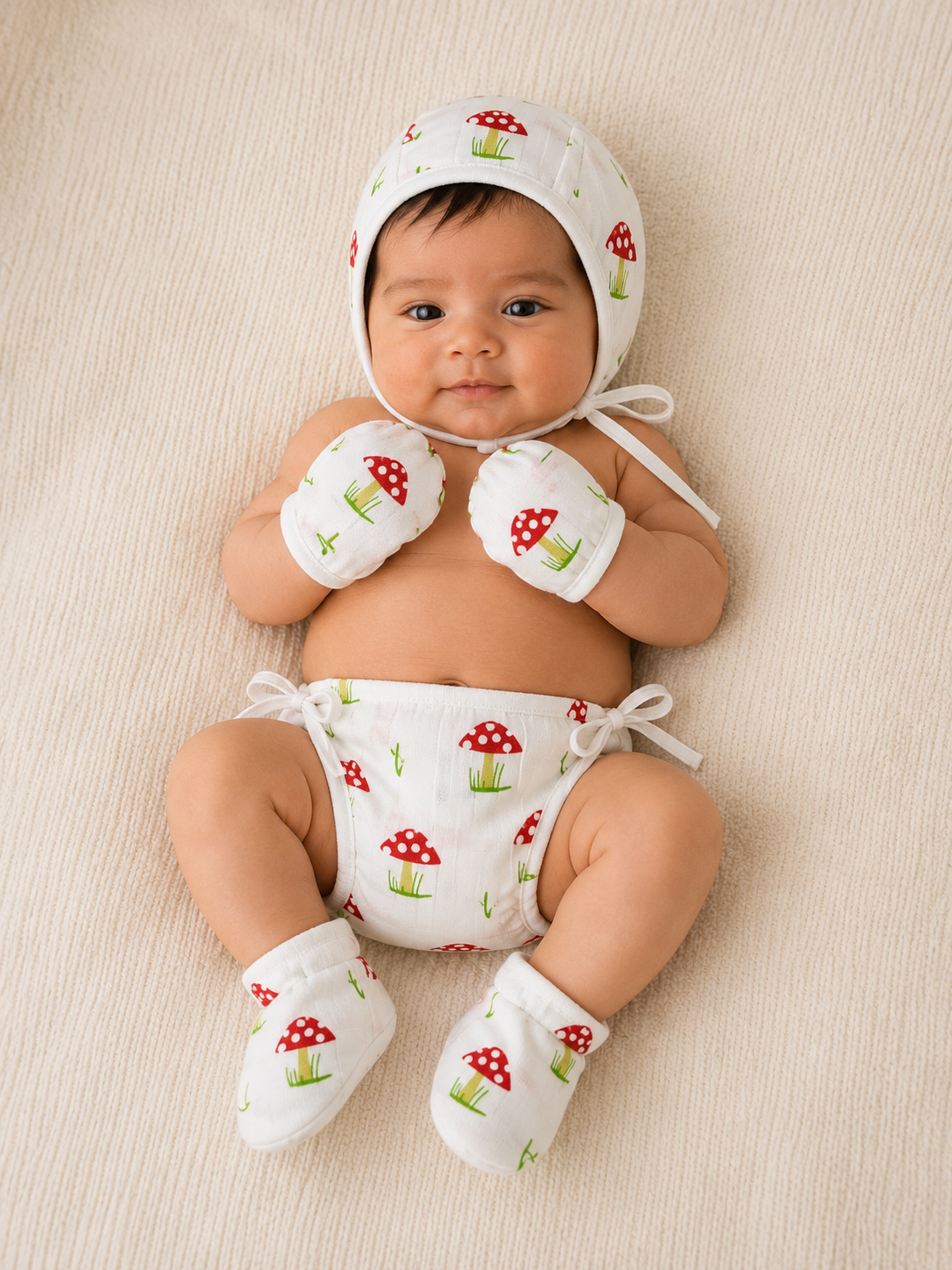 Cap Mittens and Booties Pure Muslin
