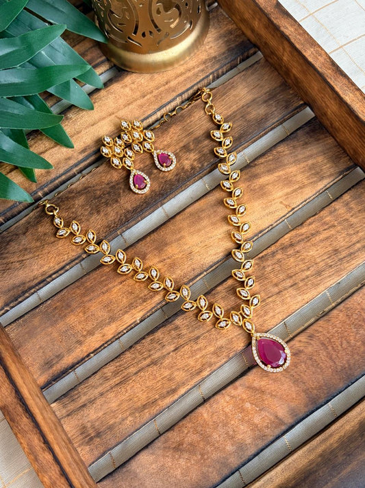 Leafy Pink Drop Necklace NNB206