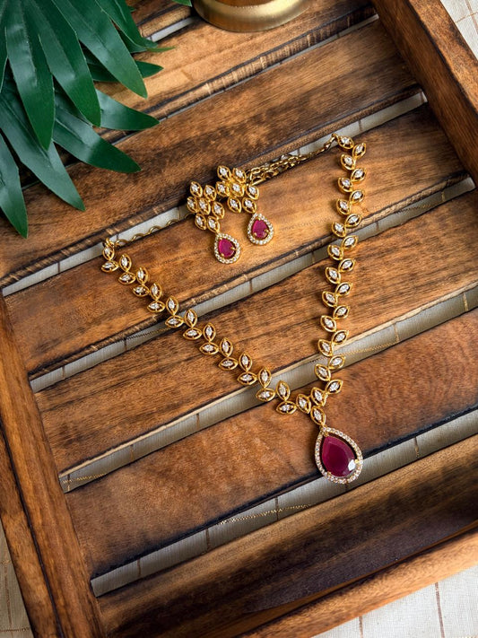 Leafy Pink Drop Necklace NNB206