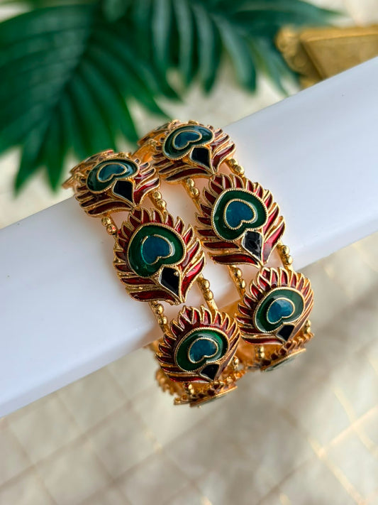 Peacock Feather Marron Metal Bangles MBNB97