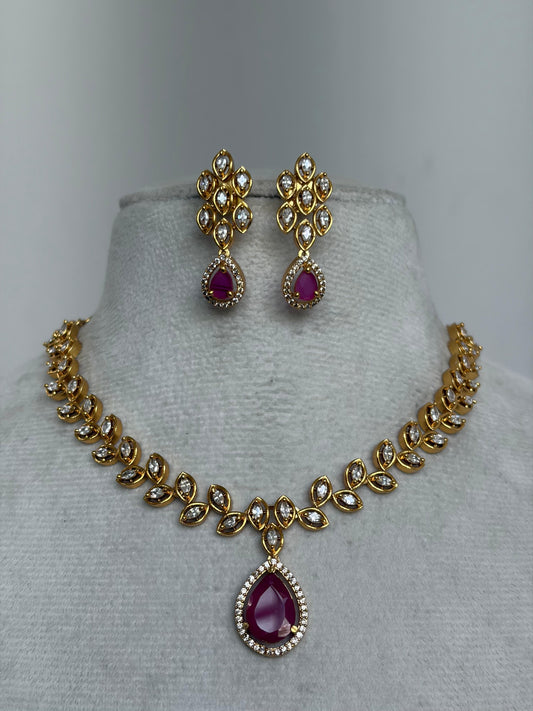 Leafy Pink Drop Necklace NNB206