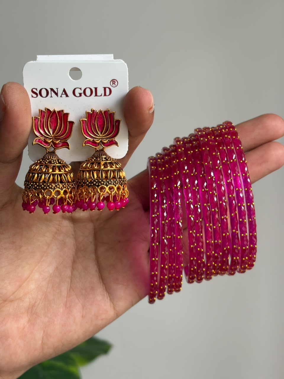 Lotus Jhumka and Glass Bangles Combo JBCN03