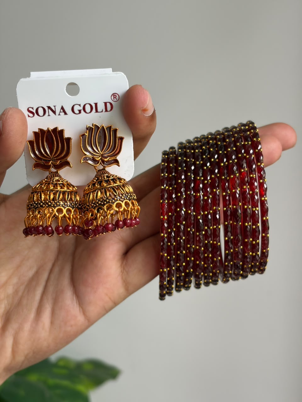 Lotus Jhumka and Glass Bangles Combo JBCN03