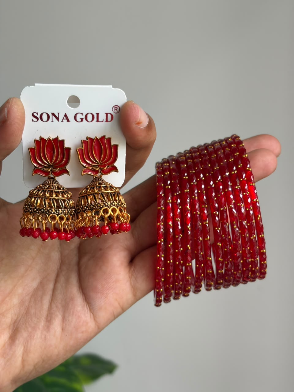 Lotus Jhumka and Glass Bangles Combo JBCN03
