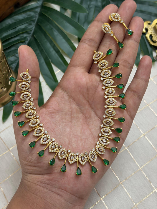 Dangling Green Teardrop Stone Necklace NNB334