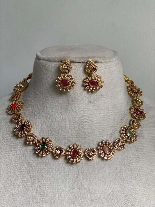 Navaratna Floral Necklace NNB376