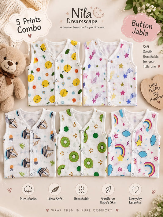 5 Pc Combo Pure Muslin Button Jabla