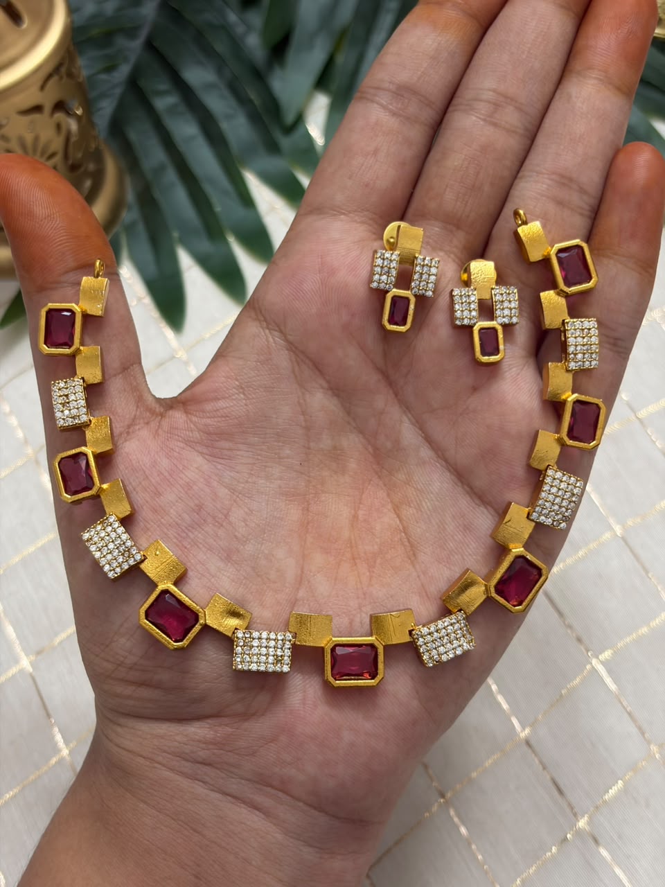 Square Red Ruby Necklace NNB421