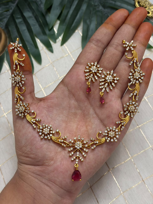 Flower Pink Drop Necklace NNB450