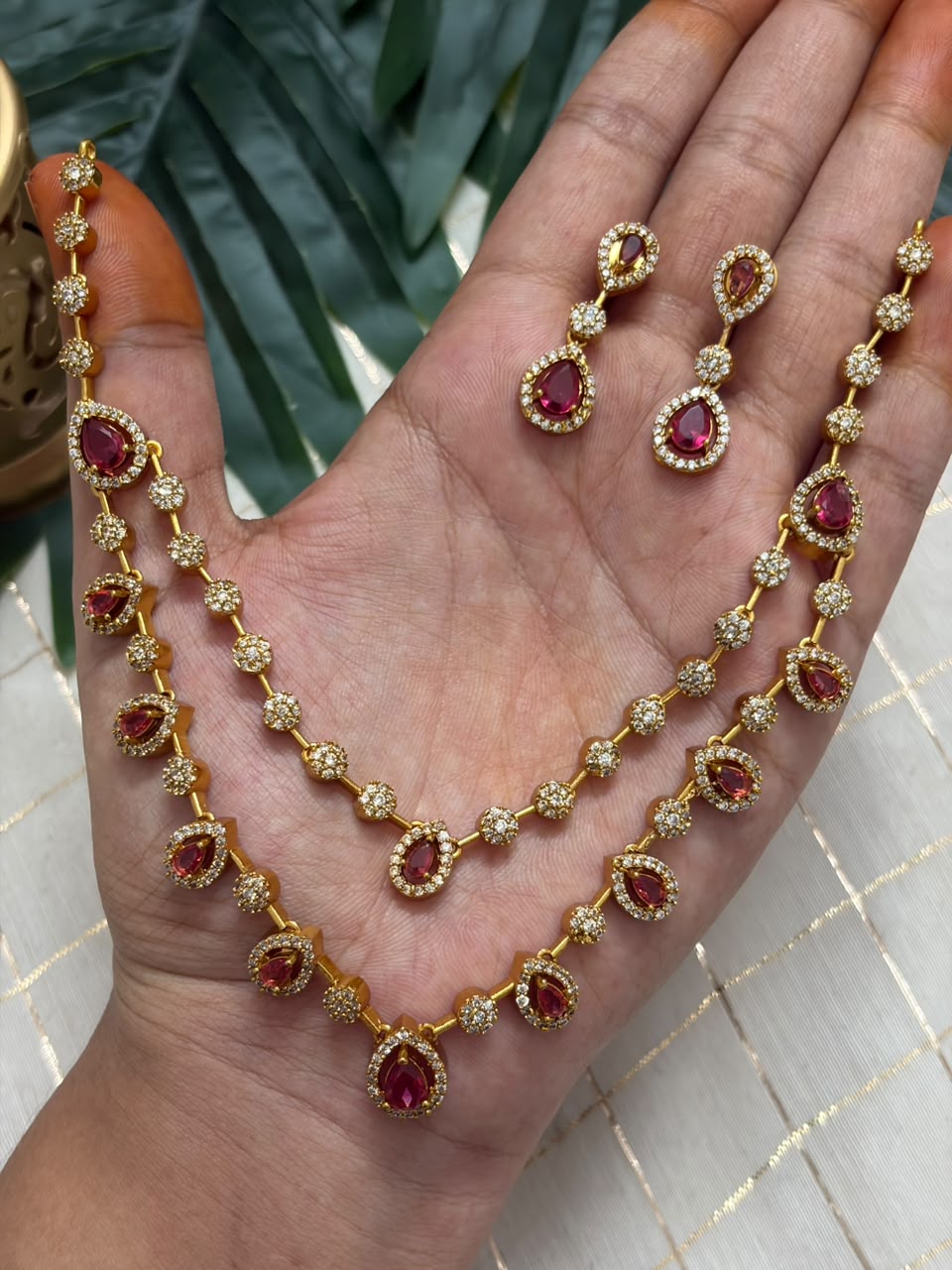 Double Layer Pink Drop Necklace NNB411