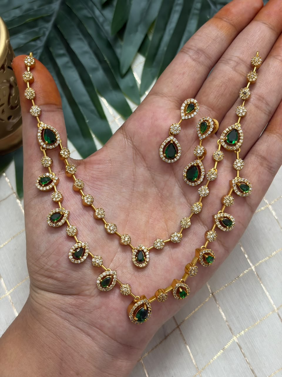 Double Layer Green Drop Necklace NNB410